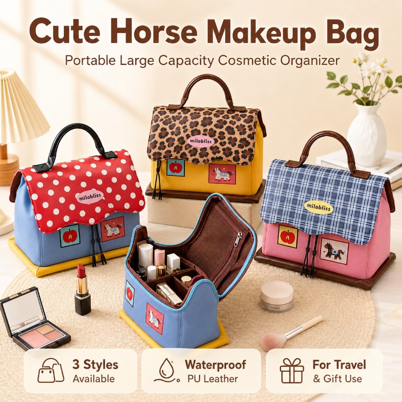 Women Vanity Bags - حقيبة مكياج على شكل حصان لطيف،