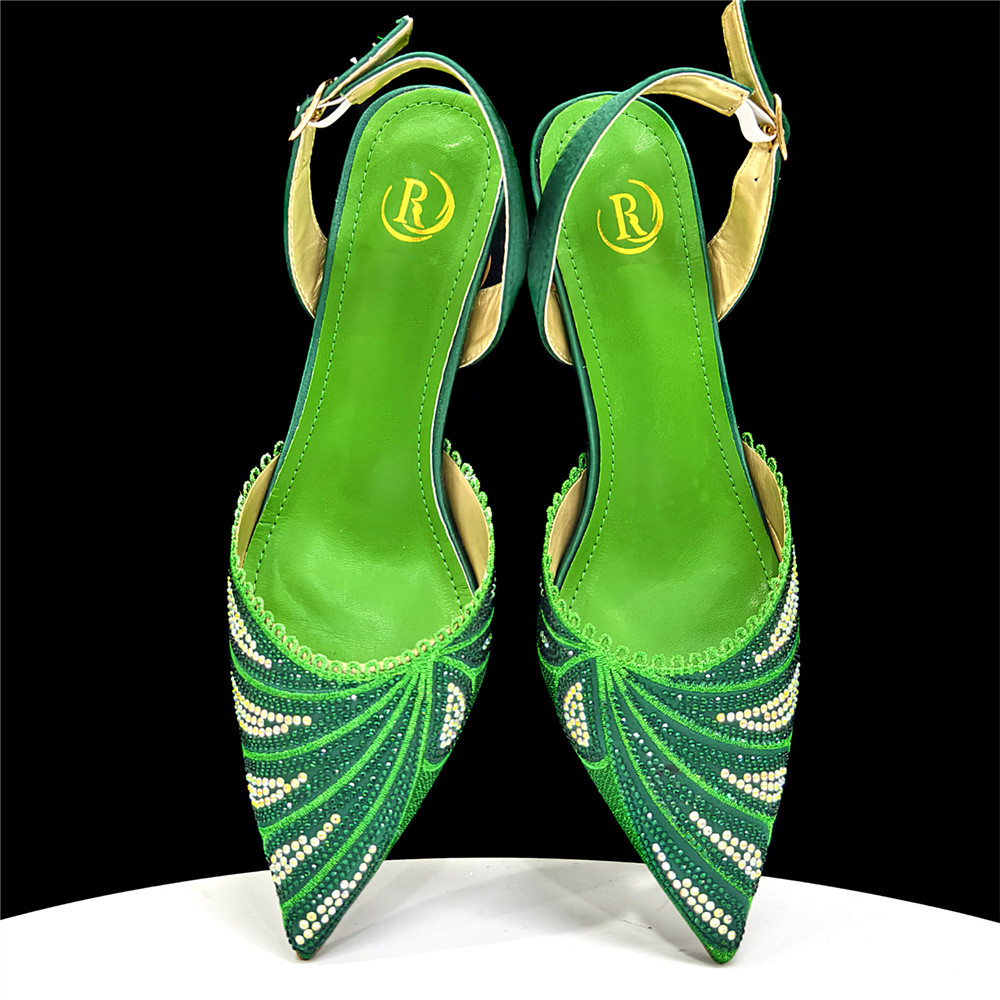 حذاء بكعب متوسط من حجر الراين  - مراجعة Women Bags Green وسعره