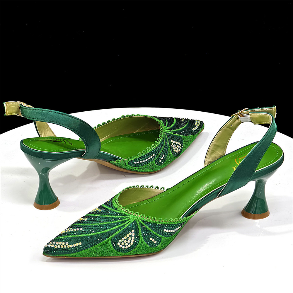 حذاء بكعب متوسط من حجر الراين  - مراجعة Women Bags Green وسعره