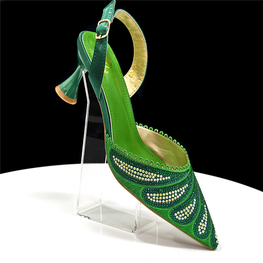 حذاء بكعب متوسط من حجر الراين  - مراجعة Women Bags Green وسعره
